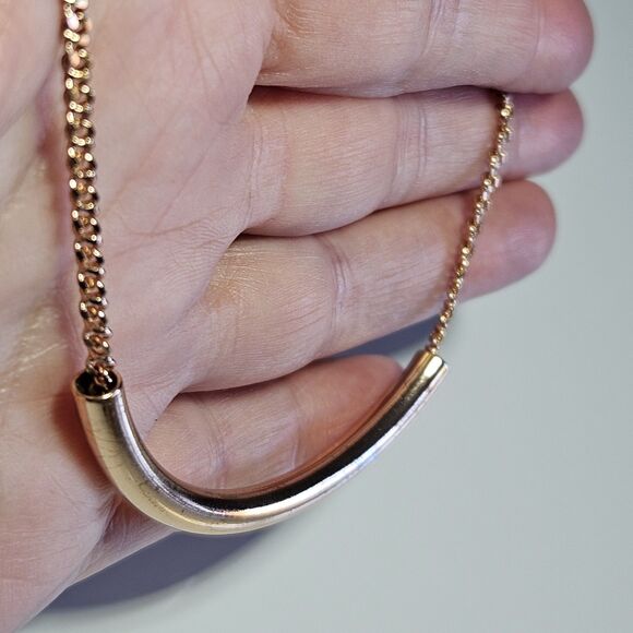 Fossil Rose Gold Tone Curved Tube Charm Pendant Necklace 16-17" - Picture 3 of 16